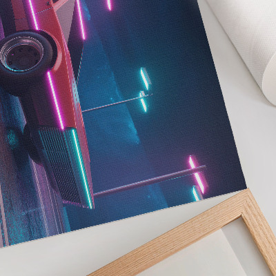 Plakat na platnu Retro automobil u neonskom urbanom okruženju