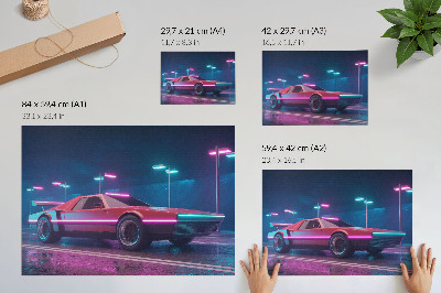 Plakat na platnu Retro automobil u neonskom urbanom okruženju
