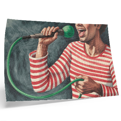 Plakat Crvena prugasta majica sa zelenim mikrofonom