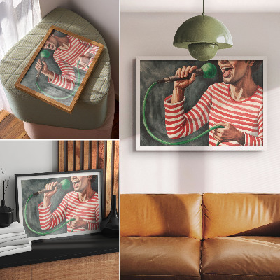 Plakat Crvena prugasta majica sa zelenim mikrofonom