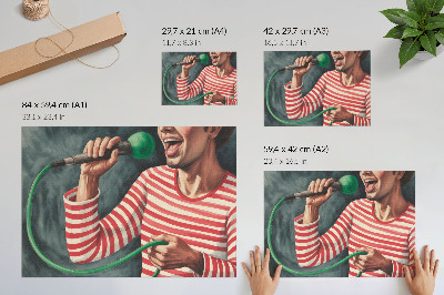 Plakat Crvena prugasta majica sa zelenim mikrofonom