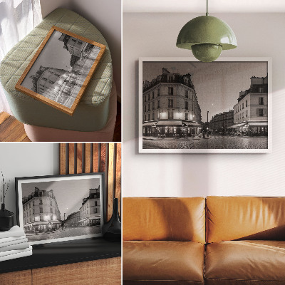 Umjetnički print Crno-bijele zgrade kafići noćna elegancija
