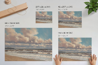 Stilski zidni plakat Mirno more pastelni oblaci plaža