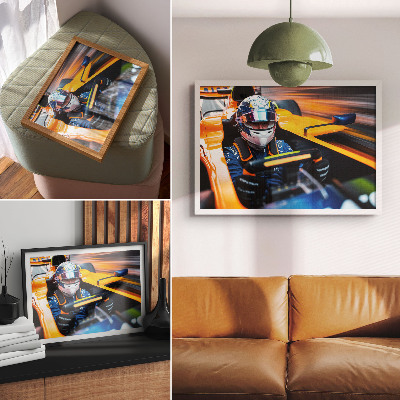 Plakat na platnu Vozač u trkaćem automobilu punom brzine i energije