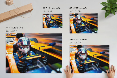 Plakat na platnu Vozač u trkaćem automobilu punom brzine i energije