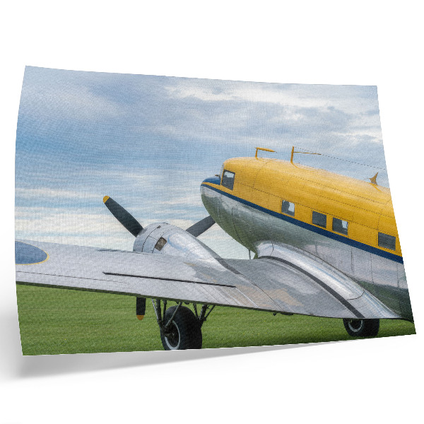 Plakat Elegantni klasični žuti, sivi i plavi avion