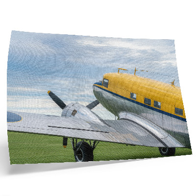 Plakat Elegantni klasični žuti, sivi i plavi avion