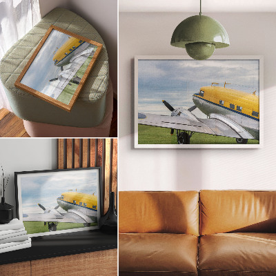 Plakat Elegantni klasični žuti, sivi i plavi avion