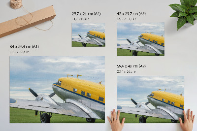 Plakat Elegantni klasični žuti, sivi i plavi avion
