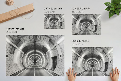 Plakat na platnu Simetrični crno-bijeli tunel s lukovima