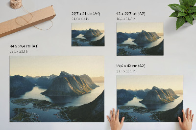 Umjetnički print Fjordi, planine, voda, zalazak sunca, harmonija prirode