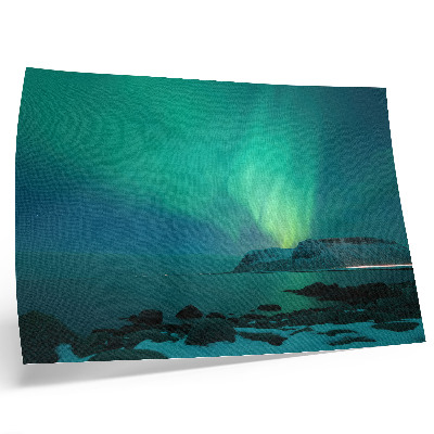 Stilski zidni plakat Zelena aurora, svjetlucava svjetla, mirna površina