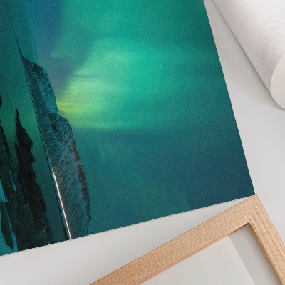 Stilski zidni plakat Zelena aurora, svjetlucava svjetla, mirna površina