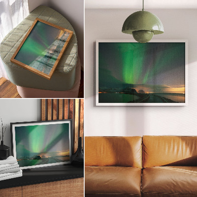 Umjetnički print Aurora Borealis iznad hladnog planinskog krajolika