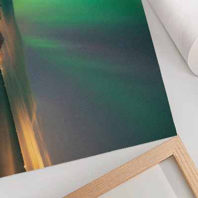 Umjetnički print Aurora Borealis iznad hladnog planinskog krajolika