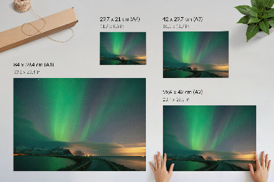 Umjetnički print Aurora Borealis iznad hladnog planinskog krajolika