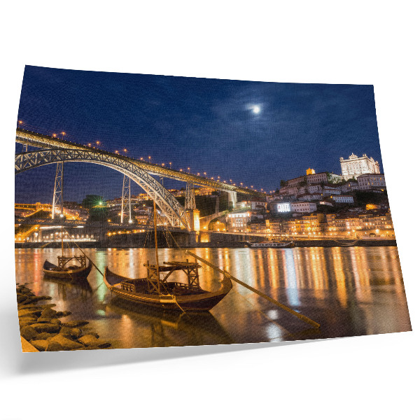 Umjetnički print Most noću sa svjetlima, grad s vodenim brodovima