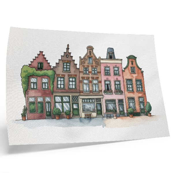 Plakat Slikovite stambene kuće u pastelnim bojama i ilustrativnom stilu