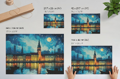Stilski zidni plakat Odrazi noćnog grada, sjaj vodene lampe