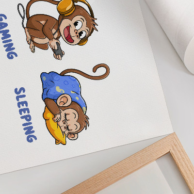 Plakat Smiješne ilustracije majmuna koji jede, igra se i spava