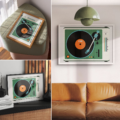 Plakat na platnu Retro gramofon u kontrastnim geometrijskim bojama