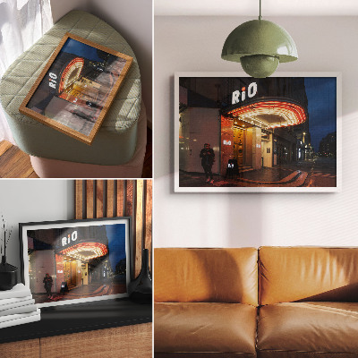 Stilski zidni plakat Retro kino neonska svjetla crvena krema