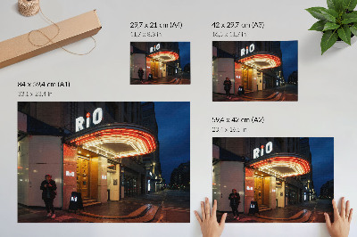 Stilski zidni plakat Retro kino neonska svjetla crvena krema