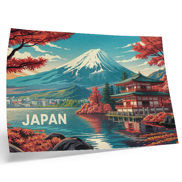 Umjetnički print Japanski krajolik pun boja na jezeru i planini