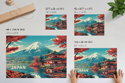 Umjetnički print Japanski krajolik pun boja na jezeru i planini