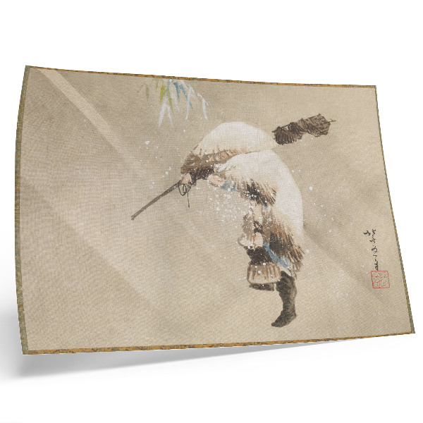 Plakat Ribar nosi mrežu u snijegu (oko 1821.) u visokoj rezoluciji, Katsushika Hokusai