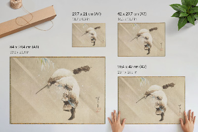 Plakat Ribar nosi mrežu u snijegu (oko 1821.) u visokoj rezoluciji, Katsushika Hokusai