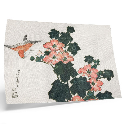 Plakat na platnu Crvene ruže i ptica, Katsushiki Hokusai (1760. – 1849.), vintage japanski drveni otisak