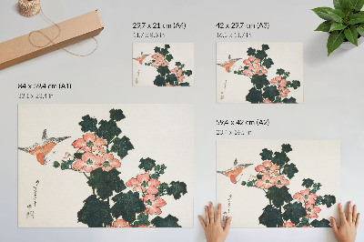 Plakat na platnu Crvene ruže i ptica, Katsushiki Hokusai (1760. – 1849.), vintage japanski drveni otisak