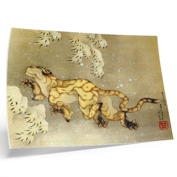 Stilski zidni plakat Katsushika Hokusai (1760.–1849.), Tigar u snijegu. Viseći svitak, tinta i boja na svili, 1849.