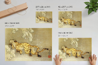 Stilski zidni plakat Katsushika Hokusai (1760.–1849.), Tigar u snijegu. Viseći svitak, tinta i boja na svili, 1849.
