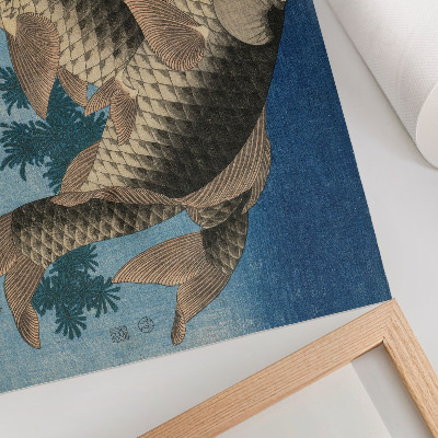 Plakat na platnu Šaran pliva među morskim algama (1831.) – japanska ilustracija ribe