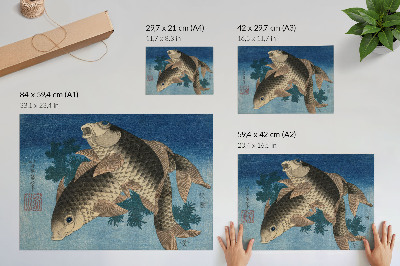 Plakat na platnu Šaran pliva među morskim algama (1831.) – japanska ilustracija ribe