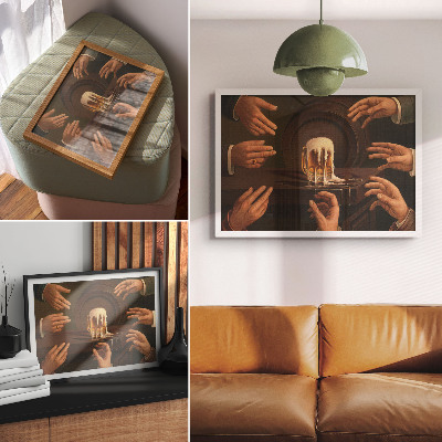 Umjetnički print Sedam muških ruku okružuje kriglu piva