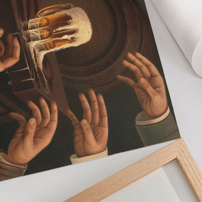 Umjetnički print Sedam muških ruku okružuje kriglu piva