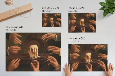 Umjetnički print Sedam muških ruku okružuje kriglu piva