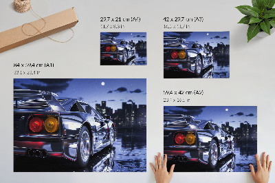 Umjetnički print Sportski automobil u urbanom krajoliku noću