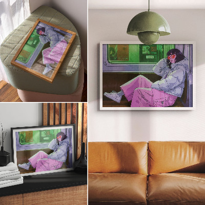 Plakat na platnu Elegantna figura u tramvaju s ružičastim hlačama