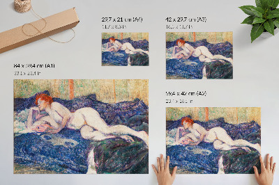 Umjetnički print Gola žena pokazuje grudi, vintage erotska umjetnost Henrija de Toulouse-Lautreca