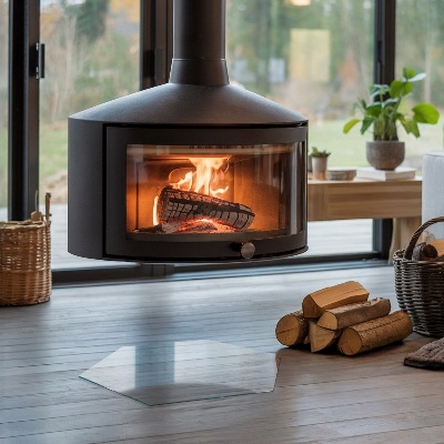 Staklo ispod kamina šesterokutno prozirno