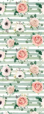 Unutarnja rolo zavjesa za prozor Ruže na zelenim vodoravnim prugama