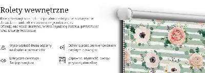 Unutarnja rolo zavjesa za prozor Ruže na zelenim vodoravnim prugama