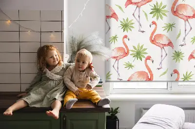 Platnena rolo zavjesa Flamingo i lišće
