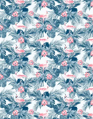 Rolo zavjesa za balkonska vrata Tropske biljke i flamingosi