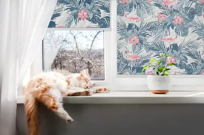 Rolo zavjesa za balkonska vrata Tropske biljke i flamingosi