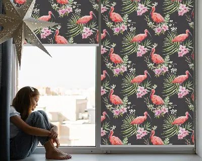 Platnena rolo zavjesa Flamingosi na biljkama